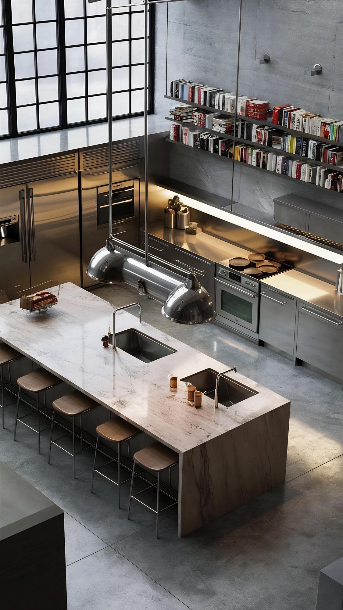 Interno di cucina professionale con postazioni eleganti